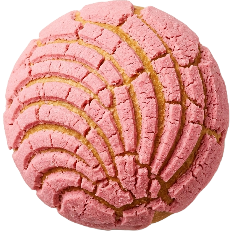 A realistic pink concha sweet bread